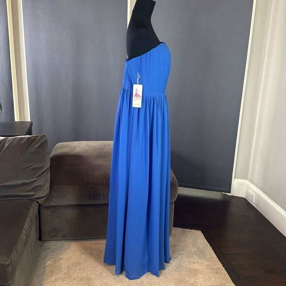 Women’s Blue Full Length Strapless Formal Dress Matching Shawl Size XL (14) NEW - Picture 4 of 10